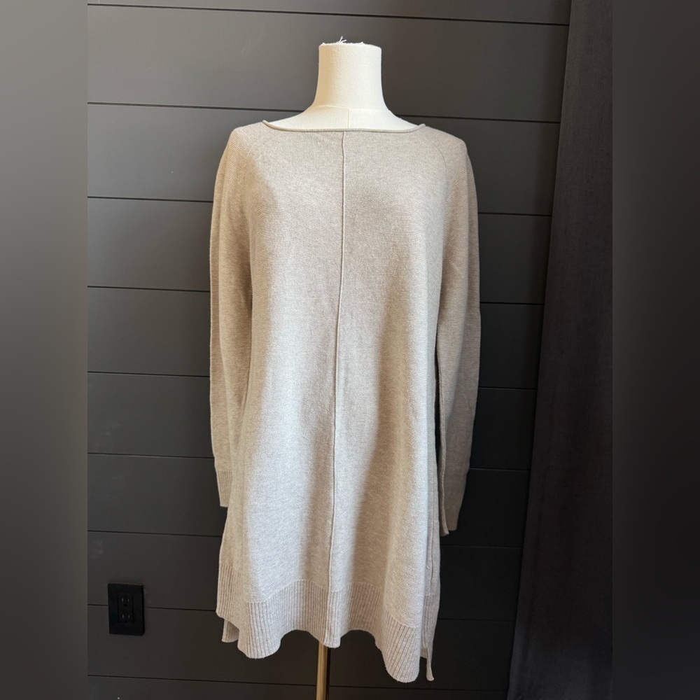 Eileen Fisher Organic Cotton Long Light Gray/Tan Sweater Neutral Minimalist